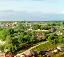 Old road toward Moscow; City of Rzhev, 1910. Creator: Sergey Mikhaylovich Prokudin-Gorsky