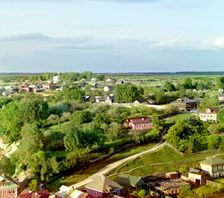 Old road toward Moscow; City of Rzhev, 1910. Creator: Sergey Mikhaylovich Prokudin-Gorsky