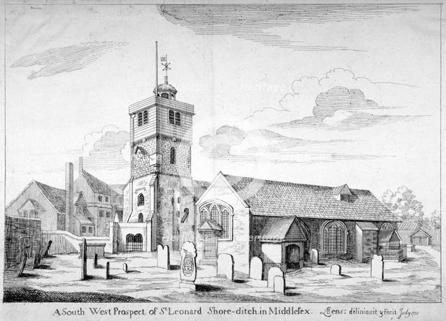 Old St Leonard's Church, Shoreditch, London, 1735. Artist: Bernard Lens