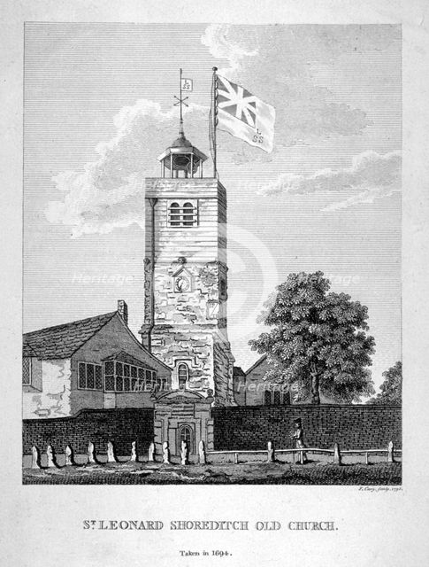 Old St Leonard's Church, Shoreditch, London, 1735. Artist: Bernard Lens