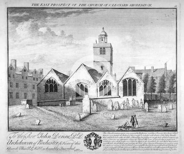 Old St Leonard's Church, Shoreditch, London, 1735. Artist: William Henry Toms