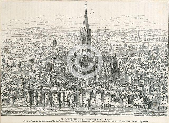 Old St Paul's Cathedral, City of London, 1540 (c1883-c1885). Artist: Unknown.