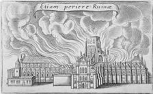 Old St Paul's Cathedral burning in the Great Fire of London, 1666. Artist: Wenceslaus Hollar