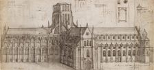Old St Paul's Cathedral from the north-east, mid 17th century. Artist: Wenceslaus Hollar