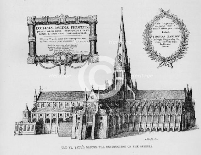 Old St Paul's Cathedral before the destruction of the steeple, 1657 (1904). Artist: Wenceslaus Hollar.