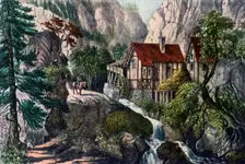 Old Swiss Mill 1872.Artist: Currier and Ives