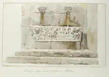 Old sarcophagus used as a fountain in Messina, 1778. Creator: Louis Ducros