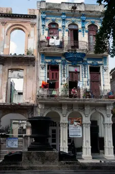 Old semi-ruined building, alongside the pedestrianised street the Prado, Havana, Cuba, 2024. Creator: Ethel Davies