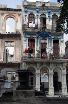 Old semi-ruined building, alongside the pedestrianised street the Prado, Havana, Cuba, 2024. Creator: Ethel Davies
