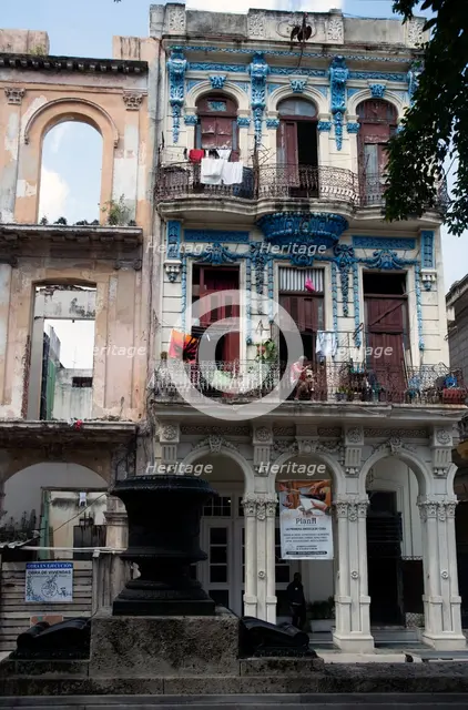 Old semi-ruined building, alongside the pedestrianised street the Prado, Havana, Cuba, 2024. Creator: Ethel Davies.