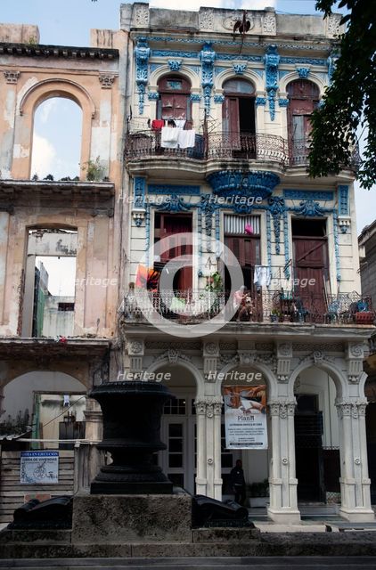 Old semi-ruined building, alongside the pedestrianised street the Prado, Havana, Cuba, 2024. Creator: Ethel Davies.