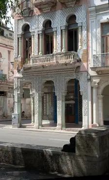Old semi-ruined building, alongside the pedestrianised street the Prado, Havana, Cuba, 2024. Creator: Ethel Davies