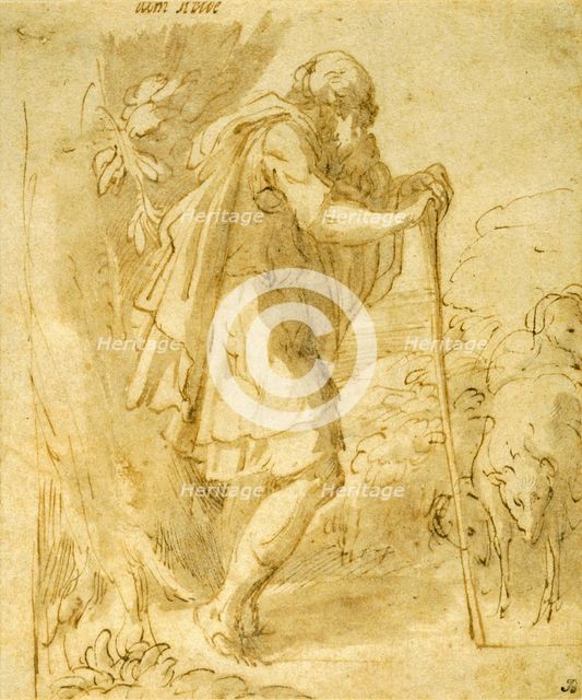 Old Shepherd Leaning on a Staff, 1524/31. Creator: Parmigianino.