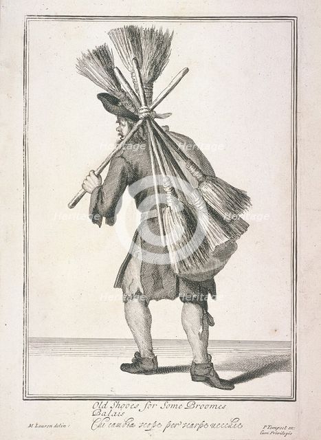 'Old Shooes for Some Broomes', Cries of London, (c1688?). Artist: Anon
