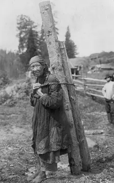 Old Shoria Woman Collecting Wood; The Kumys Ulus, 1913. Creator: GI Ivanov