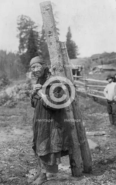 Old Shoria Woman Collecting Wood; The Kumys Ulus, 1913. Creator: GI Ivanov.