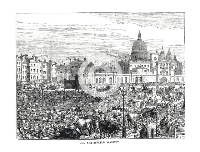Old Smithfield Market, 1878. Artist: Unknown
