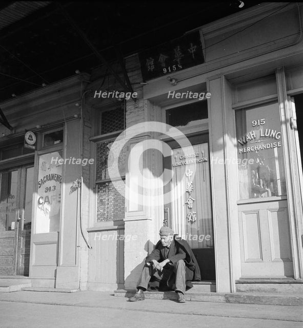 Old time Chinaman of the type that originally followed the crops in CA, Sacramento, CA, 1936. Creator: Dorothea Lange.