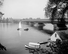 Old toll bridge and river, Springfield, Mass., between 1900 and 1910. Creator: Unknown