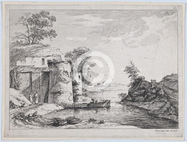 Old Towers on a River Bank, 1763. Creator: Jean-Jacques de Boissieu.