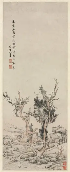 Old Trees by a Wintry Brook, 1551. Creator: Wen Zhengming (Chinese, 1470-1559)