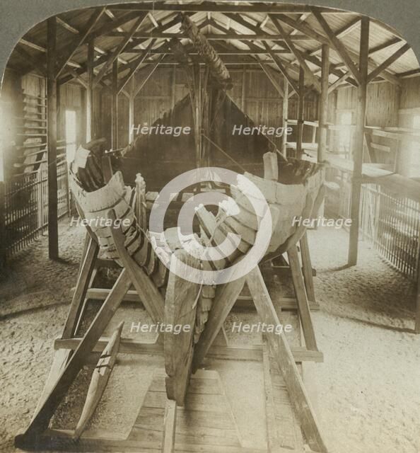 'Old Viking ship - explorer of northern seas and burial boat of Norse chief, Christiania, Norway', c Creator: Unknown.