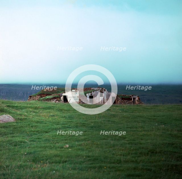 Old Viking-style Icelandic turf farm. Artist: Unknown