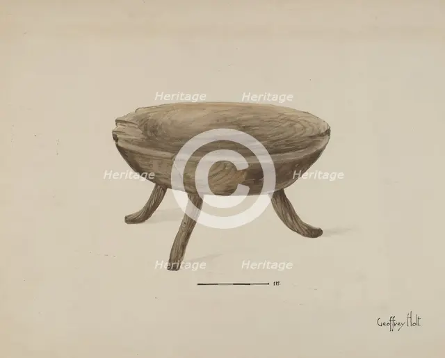 Old Wood Stool, 1936. Creator: Geoffrey Holt.
