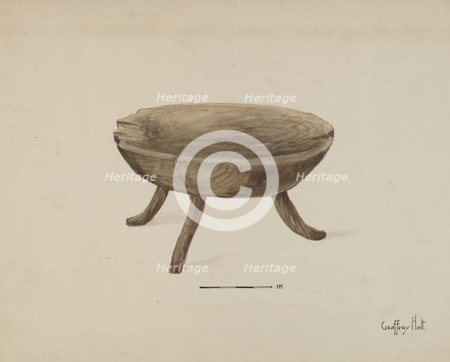 Old Wood Stool, 1936. Creator: Geoffrey Holt.
