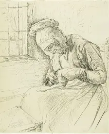 Old Woman Mending at the Window, 1881. Creator: Max Liebermann