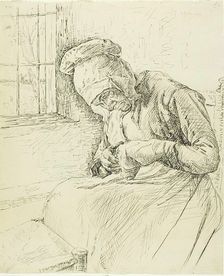 Old Woman Mending at the Window, 1881. Creator: Max Liebermann