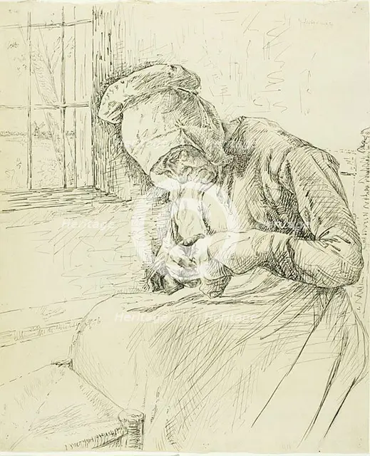 Old Woman Mending at the Window, 1881. Creator: Max Liebermann.
