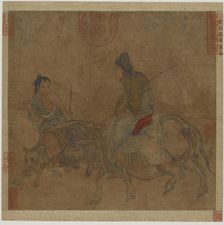 Old woman on ox, with herd-boy and calf, Possibly Ming dynasty, 1368-1644. Creator: Unknown
