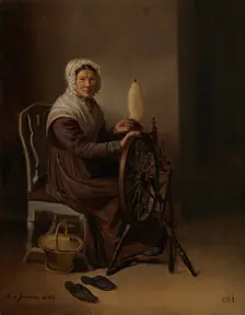Old Woman at the Spinning Wheel, 1846. Creator: Edla Jansson-Blommer