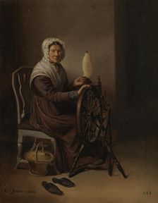 Old Woman at the Spinning Wheel, 1846. Creator: Edla Jansson-Blommer