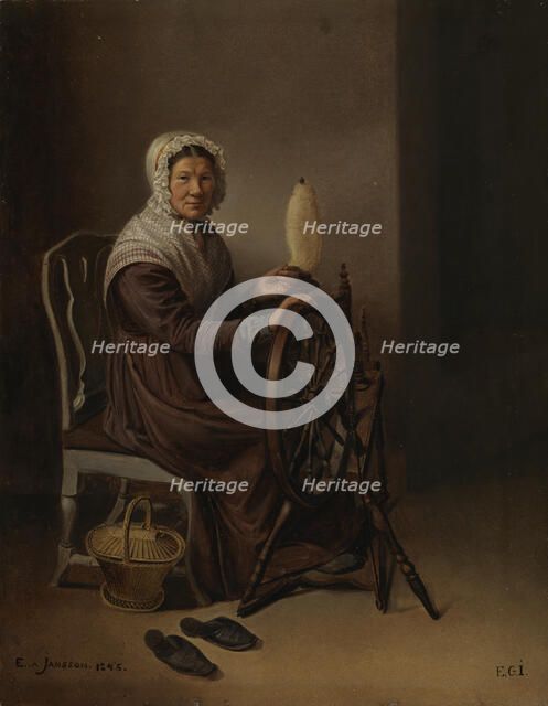 Old Woman at the Spinning Wheel, 1846. Creator: Edla Jansson-Blommer.