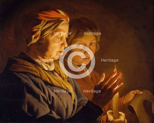 Old Woman And A Boy By Candlelight, 1630-1650. Creator: Matthias Stomer.