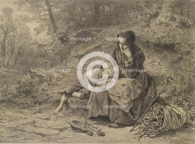 Old Woman and Boy Resting, c1860. Creator: Benjamin Vautier.