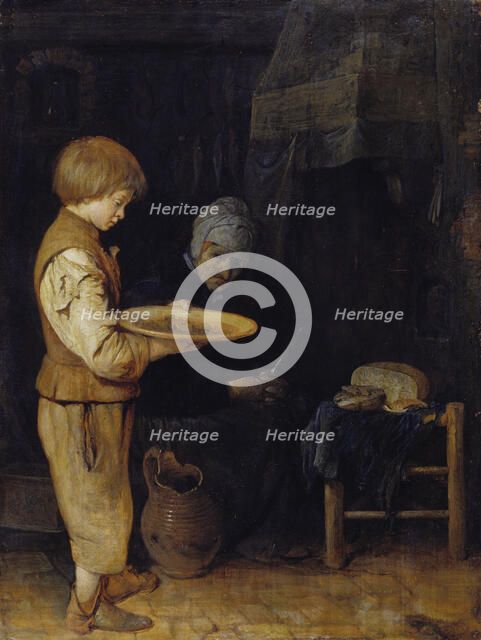 Old Woman and Boy Take a Modest Meal, 1648?. Creator: Gerard Terborch II.