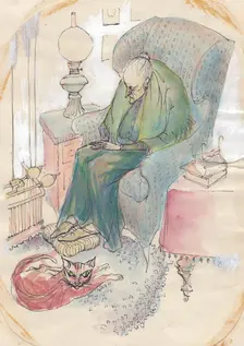 Old woman and cat, 1951. Creator: Shirley Markham