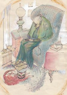 Old woman and cat, 1951. Creator: Shirley Markham