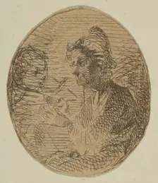 Old Woman and Child in Oval (from Sketches on the Coast Survey Plate), 1854-55. Creator: James Abbott McNeill Whistler