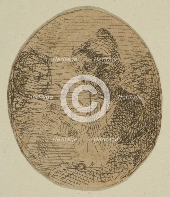 Old Woman and Child in Oval (from Sketches on the Coast Survey Plate), 1854-55. Creator: James Abbott McNeill Whistler.