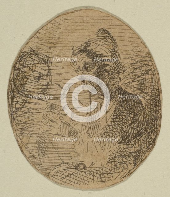 Old Woman and Child in Oval (from Sketches on the Coast Survey Plate), 1854-55. Creator: James Abbott McNeill Whistler.