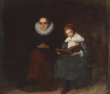 Old Woman and Child Reading a Book, 1840s. Creator: Richard Caton Woodville
