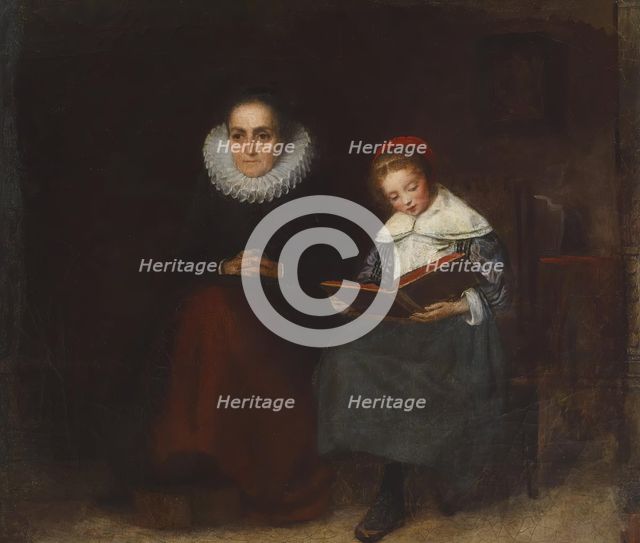 Old Woman and Child Reading a Book, 1840s. Creator: Richard Caton Woodville.