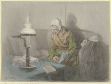 Old woman by lamplight, c1860. Creator: Angilbert Gobel