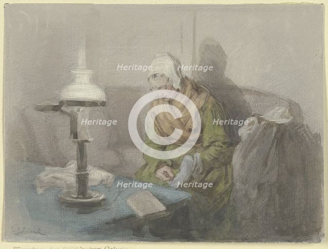 Old woman by lamplight, c1860. Creator: Angilbert Gobel.