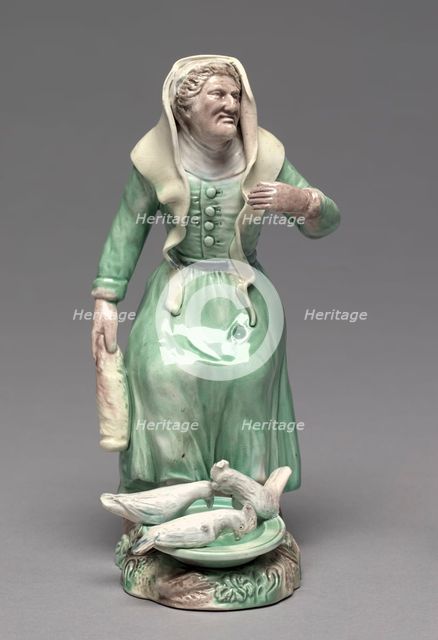 Old Woman Feeding Chickens, c. 1770. Creator: Staffordshire Factory (British).