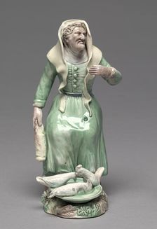 Old Woman Feeding Chickens, c. 1770. Creator: Staffordshire Factory (British)